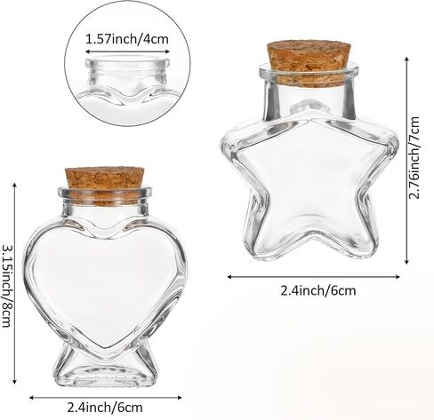 Dimeho Empty Mini Glass Bottles with Cork Stoppers Heart-Shaped & Star-Shaped Decorative Jars Small Glass Bottles with Cork Lid for DIY Crafts Home Decor Party Supplies Wedding Gifts, Mini Jars Decor in Kuwait