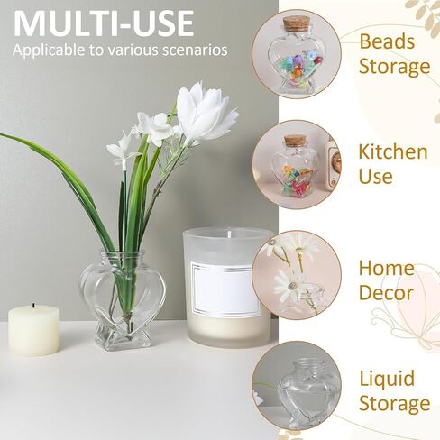 Dimeho Empty Mini Glass Bottles with Cork Stoppers Heart-Shaped & Star-Shaped Decorative Jars Small Glass Bottles with Cork Lid for DIY Crafts Home Decor Party Supplies Wedding Gifts, Mini Jars Decor in Kuwait