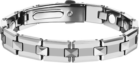Men's 8.75" Tungsten Black Satin and Polished Finish Faceted Link Bracelet - Refined Elegance, Dynamic Style Adjustable (Silver) in Saudi Arabia