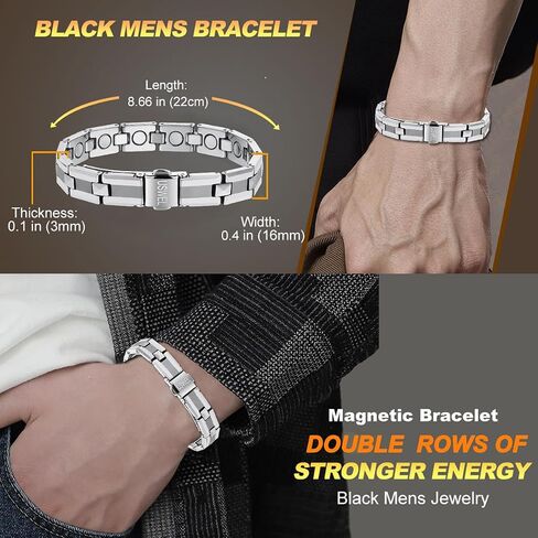 Men's 8.75" Tungsten Black Satin and Polished Finish Faceted Link Bracelet - Refined Elegance, Dynamic Style Adjustable (Silver) in Saudi Arabia
