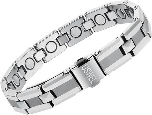 Men's 8.75" Tungsten Black Satin and Polished Finish Faceted Link Bracelet - Refined Elegance, Dynamic Style Adjustable (Silver) in Saudi Arabia