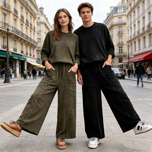 Women's Acid Wash Sweatpants Wide Leg Palazzo High Waist Drawstring Elastic Waist Casual Pants with Pockets in Kuwait