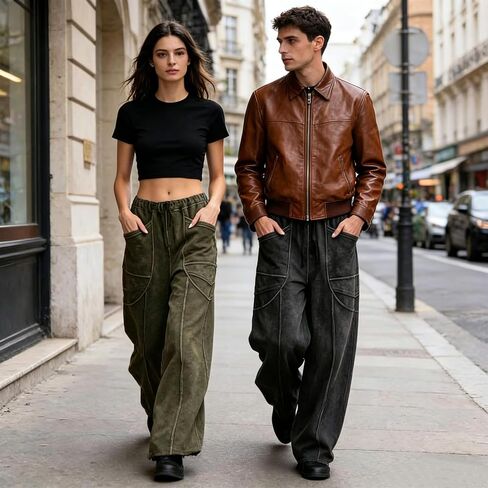 Women's Acid Wash Sweatpants Wide Leg Palazzo High Waist Drawstring Elastic Waist Casual Pants with Pockets in Kuwait