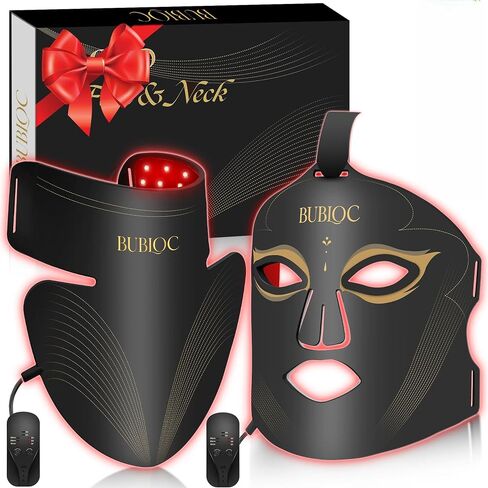 Red Light Therapy Mask Set, Five-Level Brightness Adjustment for Face and Neck, 630nm Infrared Light + 850nm Near-Infrared LED Therapy Phototherapy, Portable Mask with Power Storage, Black in Kuwait