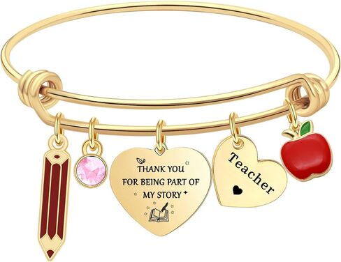 Gold Teacher Appreciation Charm Bracelet Dangle Bangle - Thank You Teacher Gift for Appreciation Week Teacher's Day End of School & Graduation in Saudi Arabia