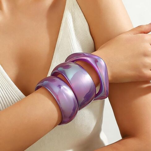 Chunky Acrylic Bangle Bracelets for Women Dainty Big Stackable Bangles Set,Colorful Irregular Acrylic Resin Chunky Bracelets Fashion Colorful Bracelet Jewelry Gift in Kuwait
