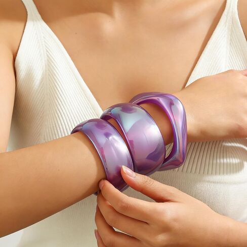 Chunky Acrylic Bangle Bracelets for Women Dainty Big Stackable Bangles Set,Colorful Irregular Acrylic Resin Chunky Bracelets Fashion Colorful Bracelet Jewelry Gift in Kuwait