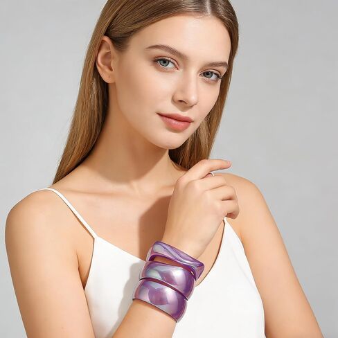 Chunky Acrylic Bangle Bracelets for Women Dainty Big Stackable Bangles Set,Colorful Irregular Acrylic Resin Chunky Bracelets Fashion Colorful Bracelet Jewelry Gift in Kuwait