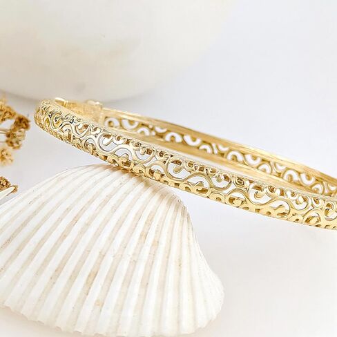 Open Scrollwork Bangle Bracelet – Easy Click Top Closure, 7 Inch Design in Saudi Arabia