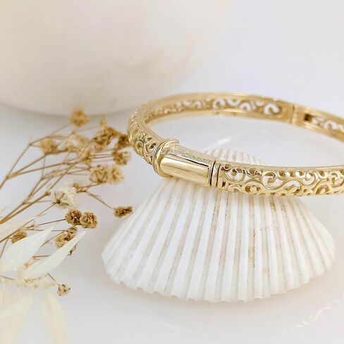 Open Scrollwork Bangle Bracelet – Easy Click Top Closure, 7 Inch Design in Saudi Arabia
