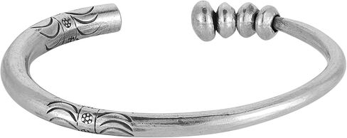 81stgeneration Hill Tribe Silver Chunky Torque Bangle With Rotating Beads and Tribal Pattern Engraving - 999 Solid Silver Heavy Tapered Round Tube Open Bangle for Women - Handmade Fidget Boho Bracelet in Kuwait