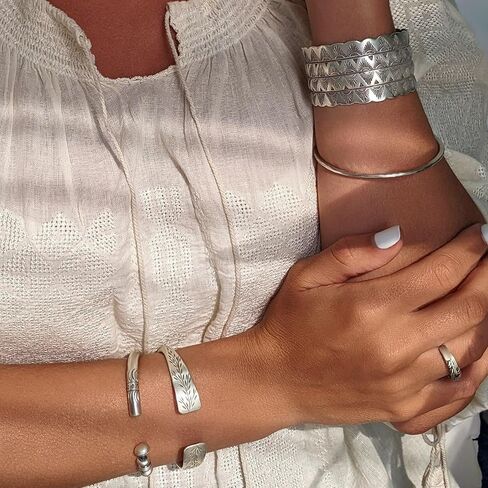 81stgeneration Hill Tribe Silver Chunky Torque Bangle With Rotating Beads and Tribal Pattern Engraving - 999 Solid Silver Heavy Tapered Round Tube Open Bangle for Women - Handmade Fidget Boho Bracelet in Kuwait