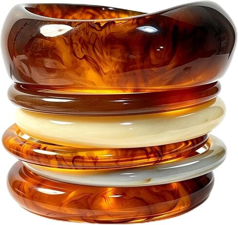 Chunky Resin Acrylic Bangle Bracelets for Women Brown Colorful Irregular Geometric Wide Bangles Retro Thick Statement Bangle Set Jewelry in Saudi Arabia