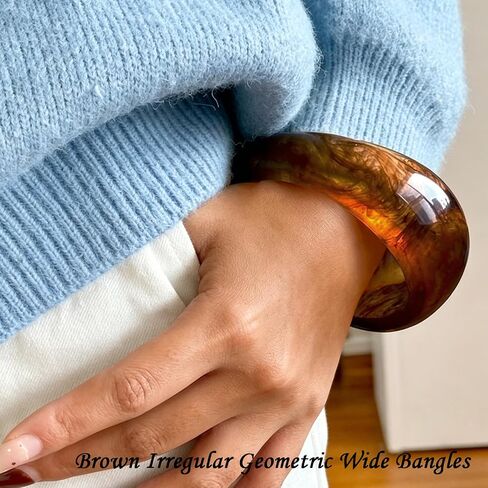 Chunky Resin Acrylic Bangle Bracelets for Women Brown Colorful Irregular Geometric Wide Bangles Retro Thick Statement Bangle Set Jewelry in Saudi Arabia