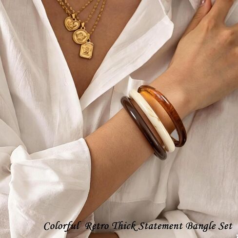Chunky Resin Acrylic Bangle Bracelets for Women Brown Colorful Irregular Geometric Wide Bangles Retro Thick Statement Bangle Set Jewelry in Saudi Arabia