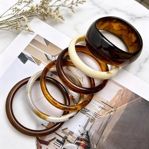 Chunky Resin Acrylic Bangle Bracelets for Women Brown Colorful Irregular Geometric Wide Bangles Retro Thick Statement Bangle Set Jewelry in Saudi Arabia