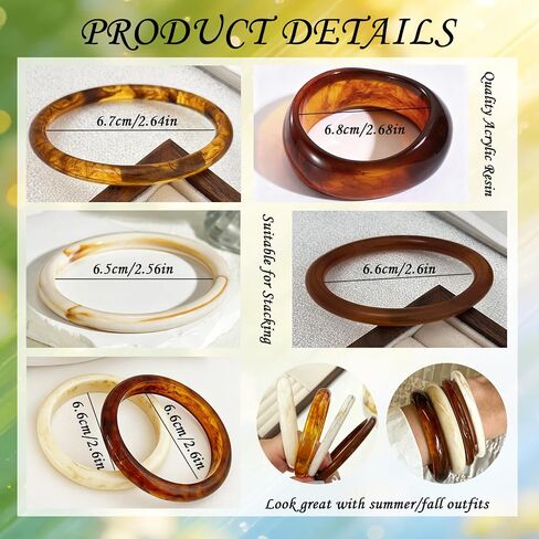 Chunky Resin Acrylic Bangle Bracelets for Women Brown Colorful Irregular Geometric Wide Bangles Retro Thick Statement Bangle Set Jewelry in Saudi Arabia