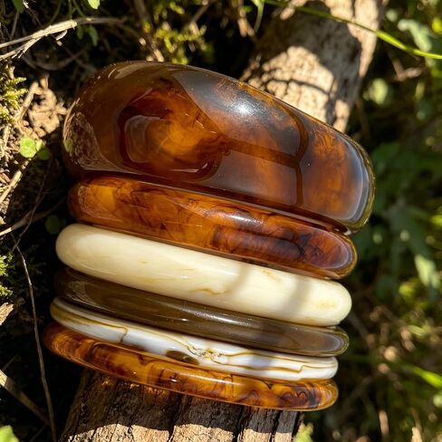 Chunky Resin Acrylic Bangle Bracelets for Women Brown Colorful Irregular Geometric Wide Bangles Retro Thick Statement Bangle Set Jewelry in Saudi Arabia