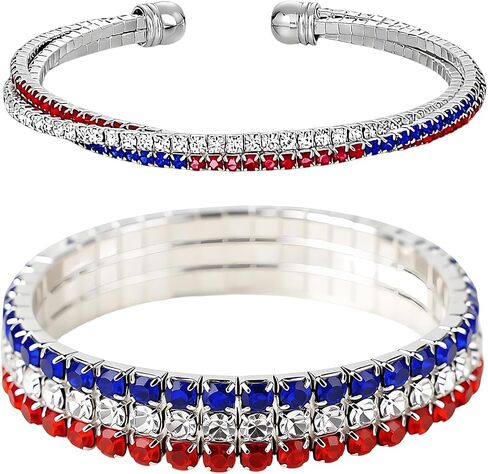 WCRAZYE USA American Flag Bracelet Gift for Women Red Blue White Rhinestone Bracelet 4th of July Independence Day Decorations Jewelry in Kuwait