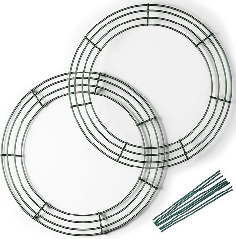 2-Pack 14 Inches Wire Wreath Frame – Round Metal Wreath Form with Ring Design for DIY Crafts, Floral Projects, and Home Decor – Dark Green Wire Frame for Christmas Holiday & Weddings in Saudi Arabia
