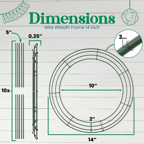 2-Pack 14 Inches Wire Wreath Frame – Round Metal Wreath Form with Ring Design for DIY Crafts, Floral Projects, and Home Decor – Dark Green Wire Frame for Christmas Holiday & Weddings in Saudi Arabia