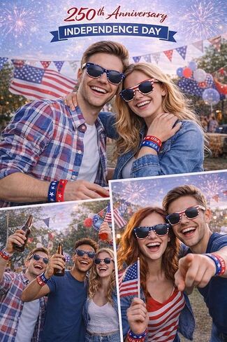 4th of July Party Favors Set – 18 PCS Patriotic Sunglasses & Silicone Wristbands, USA Independence Day Accessories, Summer Party Supplies, Red White Blue Decorations in Saudi Arabia