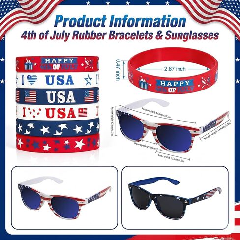 4th of July Party Favors Set – 18 PCS Patriotic Sunglasses & Silicone Wristbands, USA Independence Day Accessories, Summer Party Supplies, Red White Blue Decorations in Saudi Arabia