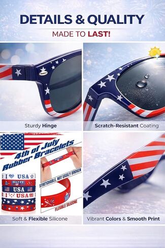 4th of July Party Favors Set – 18 PCS Patriotic Sunglasses & Silicone Wristbands, USA Independence Day Accessories, Summer Party Supplies, Red White Blue Decorations in Saudi Arabia