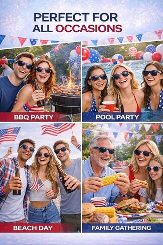 4th of July Party Favors Set – 18 PCS Patriotic Sunglasses & Silicone Wristbands, USA Independence Day Accessories, Summer Party Supplies, Red White Blue Decorations in Saudi Arabia