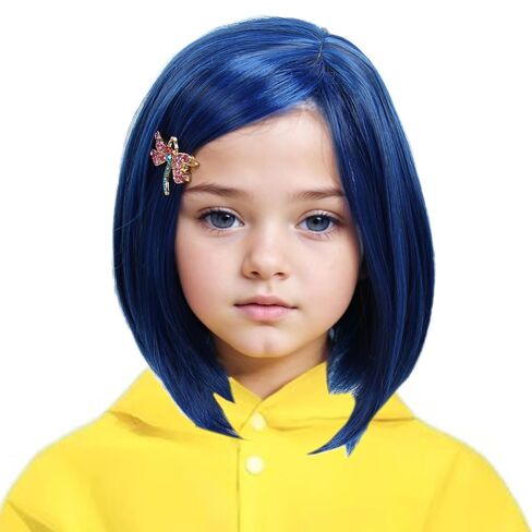 Linfairy Kids Short Blue Wig with Hairclip Halloween Costume Cosplay Wig for Child in Kuwait
