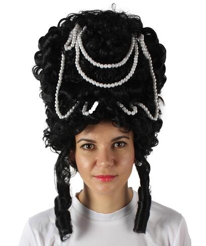 HPO Adult Women's Black Baroque French Revolution Queen Marry Wig, Best for Halloween, Flame-retardant Synthetic Fiber in Kuwait