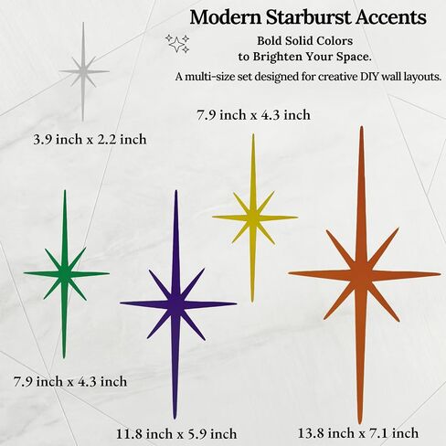 Merriva 5 Pack Colorful Metal Starburst Wall Decor, Mid Century Modern Retro Atomic Star Wall Art Sculptures, Whimsical Eclectic Home Decor for Living Room Bedroom and Playroom in Saudi Arabia