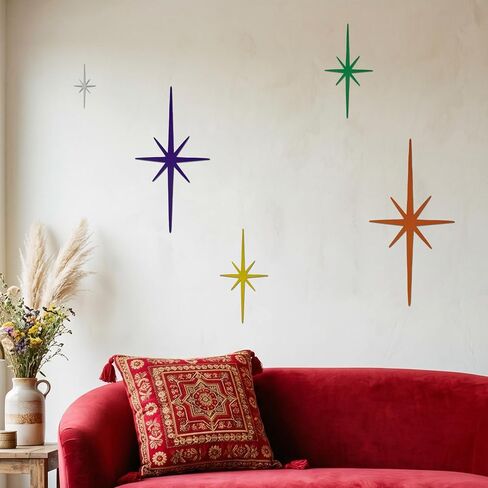 Merriva 5 Pack Colorful Metal Starburst Wall Decor, Mid Century Modern Retro Atomic Star Wall Art Sculptures, Whimsical Eclectic Home Decor for Living Room Bedroom and Playroom in Saudi Arabia