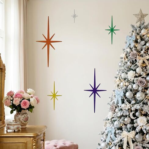 Merriva 5 Pack Colorful Metal Starburst Wall Decor, Mid Century Modern Retro Atomic Star Wall Art Sculptures, Whimsical Eclectic Home Decor for Living Room Bedroom and Playroom in Saudi Arabia