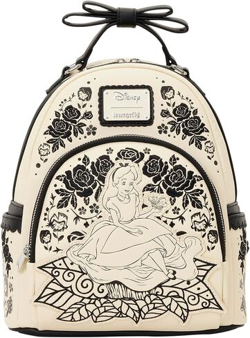 Loungefly Disney: Alice in Wonderland - حقيبة ظهر صغيرة مطرزة بالزهور مع قوس ثلاثي الأبعاد - رائعة للأطفال والكبار - حقائب قابلة للجمع in Kuwait