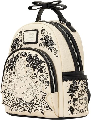 Loungefly Disney: Alice in Wonderland - حقيبة ظهر صغيرة مطرزة بالزهور مع قوس ثلاثي الأبعاد - رائعة للأطفال والكبار - حقائب قابلة للجمع in Kuwait
