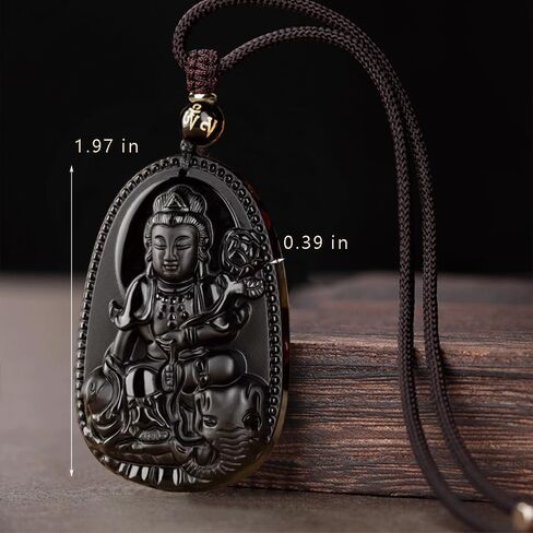 URED Black Obsidian Amulet Guanyin Pendant Charm Healing Crystal Stone Feng Shui Amulet Good Luck Pendant for Men Women in Kuwait