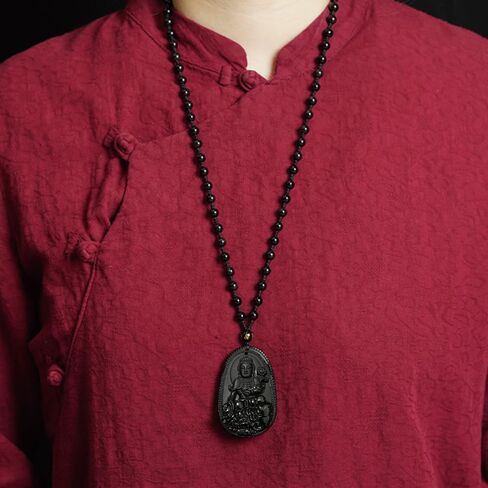 URED Black Obsidian Amulet Guanyin Pendant Charm Healing Crystal Stone Feng Shui Amulet Good Luck Pendant for Men Women in Kuwait