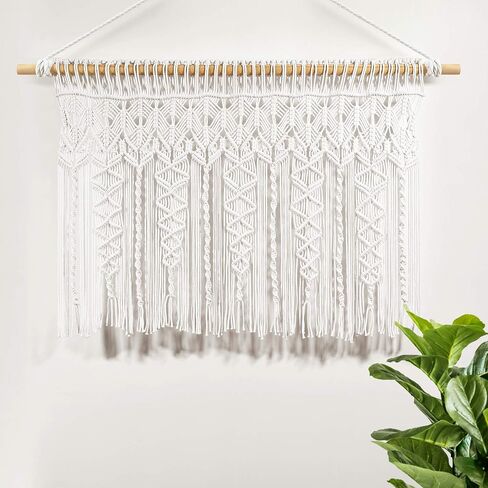ستارة قطنية منسوجة من Lush Decor Boho Macrame، مقاس 101.6 سم عرض × 76.2 سم طول، أبيض - ستائر المطبخ وديكور الحائط من Boho - ستارة Macrame - ستائر نافذة الحمام in Kuwait