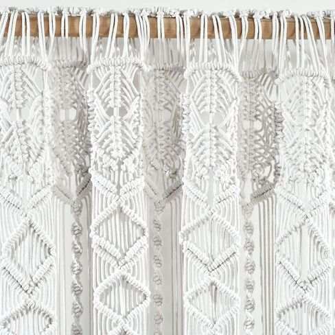 ستارة قطنية منسوجة من Lush Decor Boho Macrame، مقاس 101.6 سم عرض × 76.2 سم طول، أبيض - ستائر المطبخ وديكور الحائط من Boho - ستارة Macrame - ستائر نافذة الحمام in Kuwait