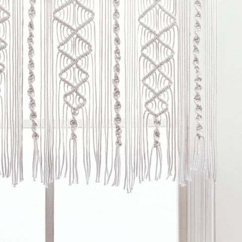 ستارة قطنية منسوجة من Lush Decor Boho Macrame، مقاس 101.6 سم عرض × 76.2 سم طول، أبيض - ستائر المطبخ وديكور الحائط من Boho - ستارة Macrame - ستائر نافذة الحمام in Kuwait