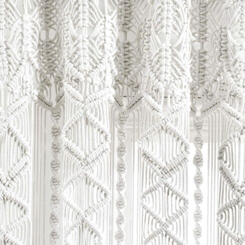 ستارة قطنية منسوجة من Lush Decor Boho Macrame، مقاس 101.6 سم عرض × 76.2 سم طول، أبيض - ستائر المطبخ وديكور الحائط من Boho - ستارة Macrame - ستائر نافذة الحمام in Kuwait
