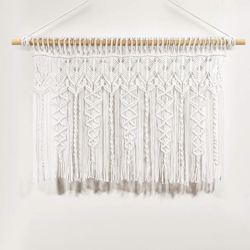 ستارة قطنية منسوجة من Lush Decor Boho Macrame، مقاس 101.6 سم عرض × 76.2 سم طول، أبيض - ستائر المطبخ وديكور الحائط من Boho - ستارة Macrame - ستائر نافذة الحمام in Kuwait