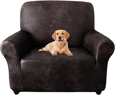 ANARACHON Leather Look Armchair Covers, Couch Cover Super Stretch Non Slip, Width Up to 38 Inch, Washable Furniture Protector 1-Piece Chair Sofa Slipcover for Dogs, Cats and Kids(Chair, Chocolate) in Saudi Arabia