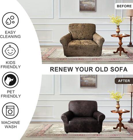 ANARACHON Leather Look Armchair Covers, Couch Cover Super Stretch Non Slip, Width Up to 38 Inch, Washable Furniture Protector 1-Piece Chair Sofa Slipcover for Dogs, Cats and Kids(Chair, Chocolate) in Saudi Arabia