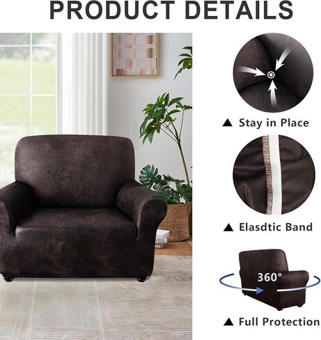 ANARACHON Leather Look Armchair Covers, Couch Cover Super Stretch Non Slip, Width Up to 38 Inch, Washable Furniture Protector 1-Piece Chair Sofa Slipcover for Dogs, Cats and Kids(Chair, Chocolate) in Saudi Arabia