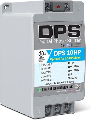 American DPS Single Phase to 3 Phase Converter, 10HP, 30A, Input/Output 200V - 240V, Digital Phase Shifter, Must Be Used for 7.5HP(5.5kW) 23A Motor, DPS Must Be Used for 1 Motor Only, UL-Listed in Saudi Arabia