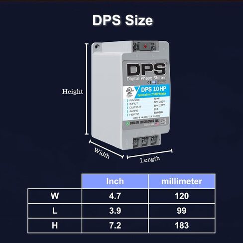 American DPS Single Phase to 3 Phase Converter, 10HP, 30A, Input/Output 200V - 240V, Digital Phase Shifter, Must Be Used for 7.5HP(5.5kW) 23A Motor, DPS Must Be Used for 1 Motor Only, UL-Listed in Saudi Arabia