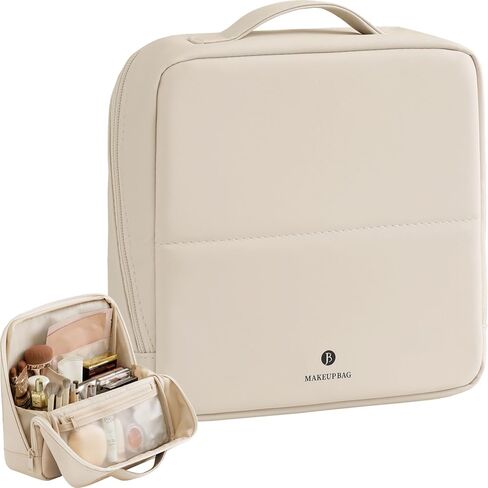 tianzong Travel Makeup Bag with Magnetic Fold-Down Flap, Waterproof Leather Cosmetic and Toiletry Organizer for Women, Multi-Zone Standing Storage, Dusty Rose, Large in Saudi Arabia