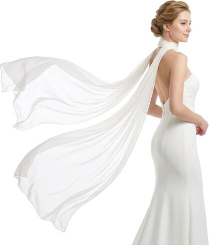 1Pcs Chiffon Bridal Neck Scarf for Wedding Long Scarf Wrap for Wedding Evening Ceremony Bridal Accessory in Kuwait